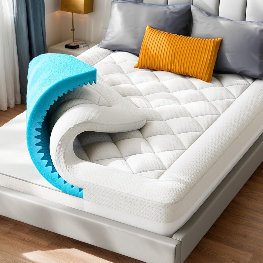 PerleCare 4 inch dual-layer cooling gel and pillow-top mattress topper